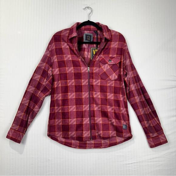 VTG 1948 Red & Pink Plaid Chore Fleece Jacket Full-Zip Women’s Size Medium - Picture 1 of 5